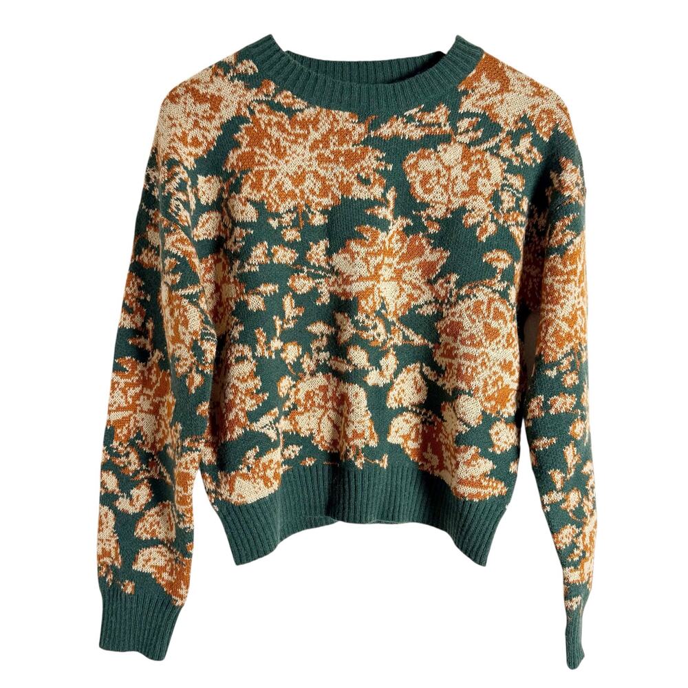 Lost + Wander Rosetta Green Floral Knit Crewneck Pullover Sweater Size S - Picture 4 of 10